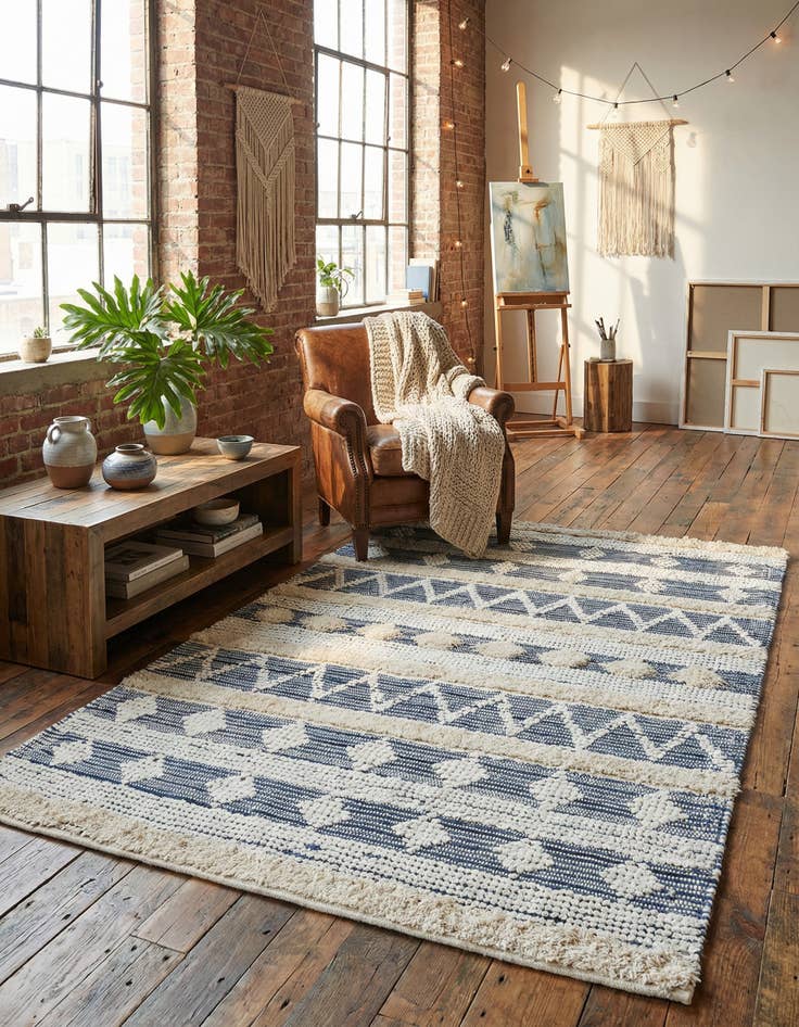 Detail image of 5' 1 x 8' Hand Woven Cotton Chindi Rug