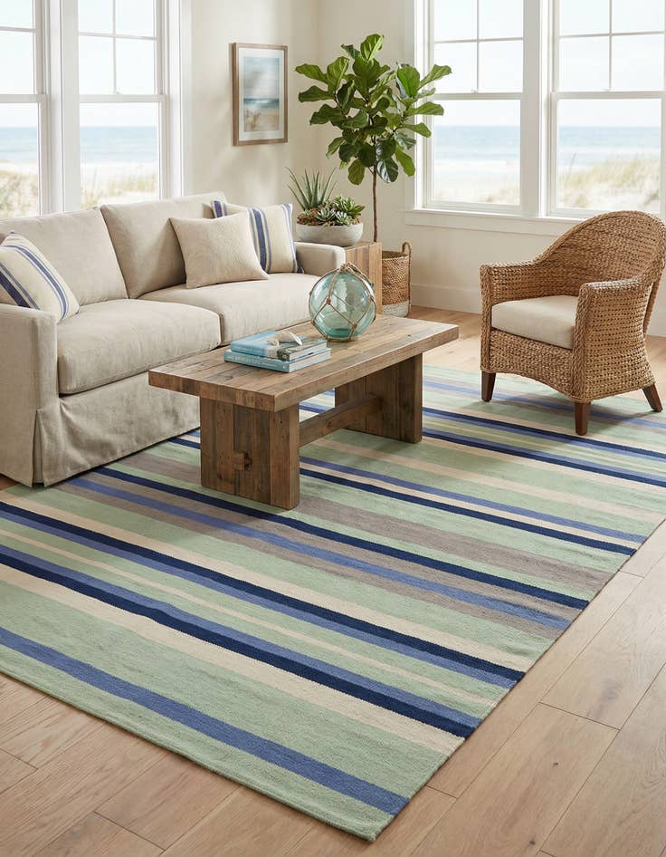 Detail image of 5' 1 x 8'  Hand Woven Flatweave Cotton Dhurrie Rug