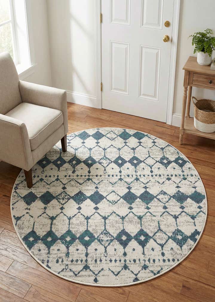 4' x 4' Easy-Clean Trellis Indoor / Outdoor Round Rug