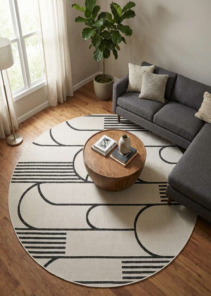 7' 10 x 7' 10 Easy-Clean Modern Indoor / Outdoor Round Rug