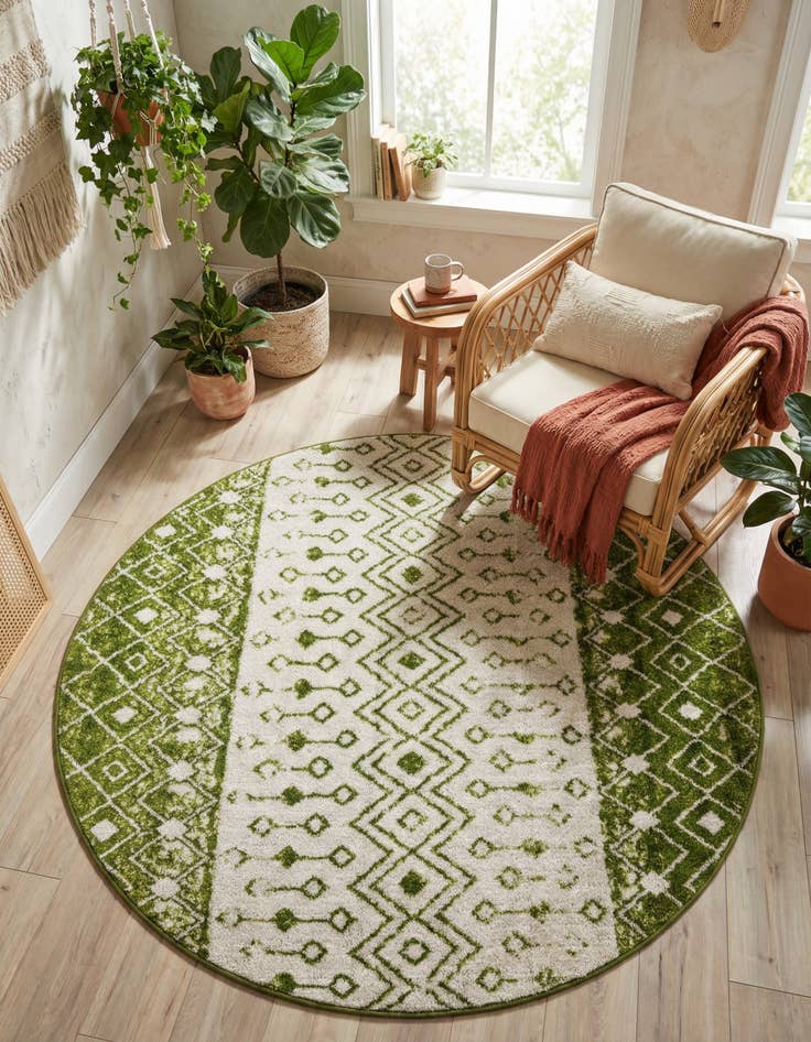 Detail image of  5' 3 x 5' 3 Moroccan Trellis Round Rug