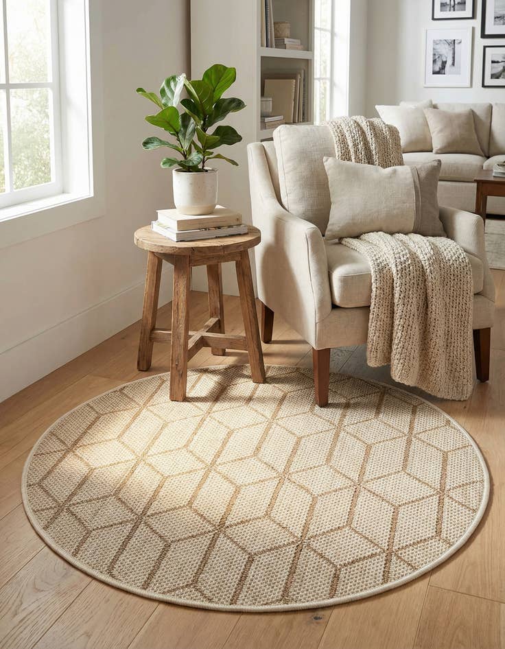 Detail image of 3' 1 x 3' 1  Washable Trellis Indoor / Outdoor Round Rug