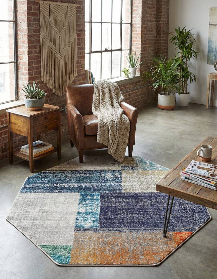 Detail image of 5' 3 x 5' 3 Washable Vivid Octagon Rug