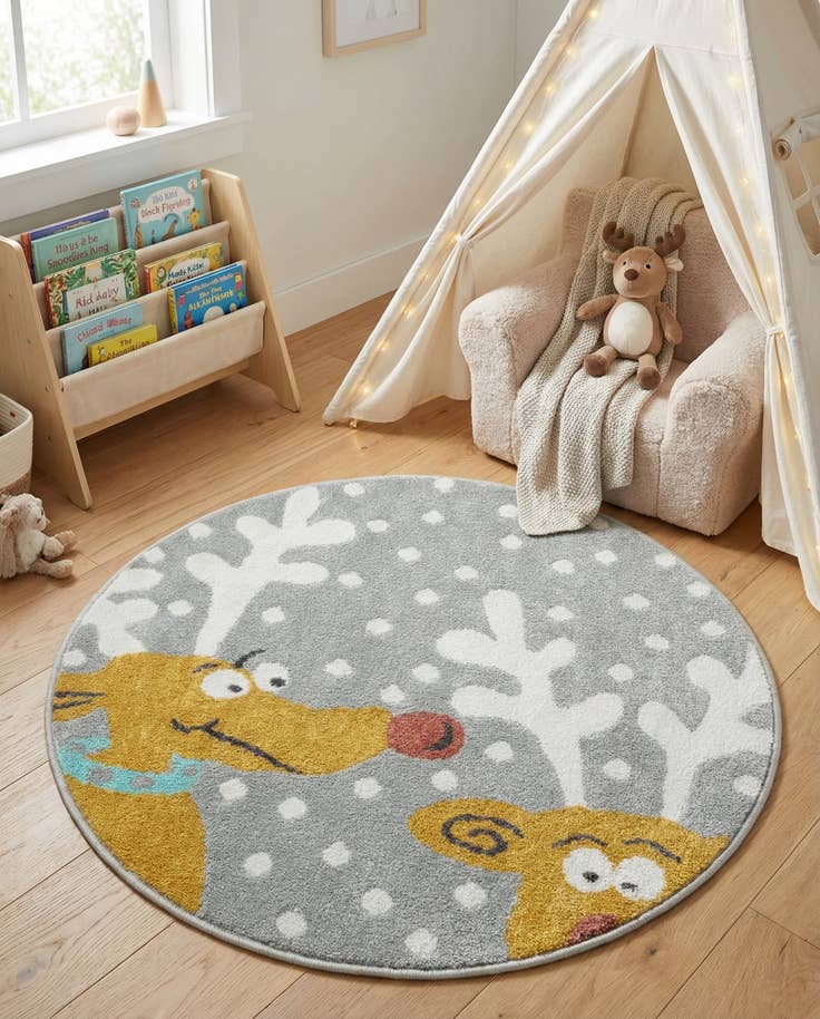 Detail image of 3' 3 x 3' 3 Reindeer Whimsy Kids Round Rug
