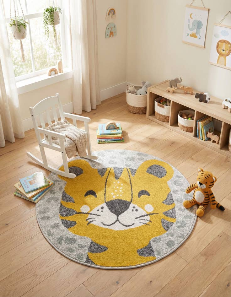 Detail image of 3' 3 x 3' 3 Tiger Whimsy Kids Round Rug