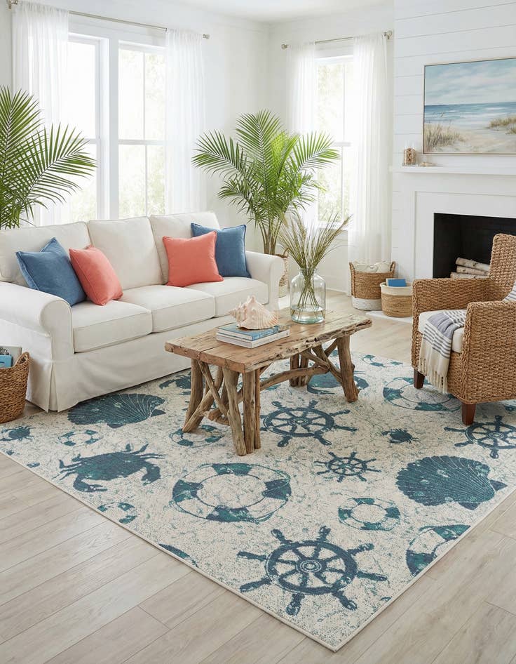 Detail image of 7' 10 x 7' 10 Washable Coastal Indoor / Outdoor Square Rug