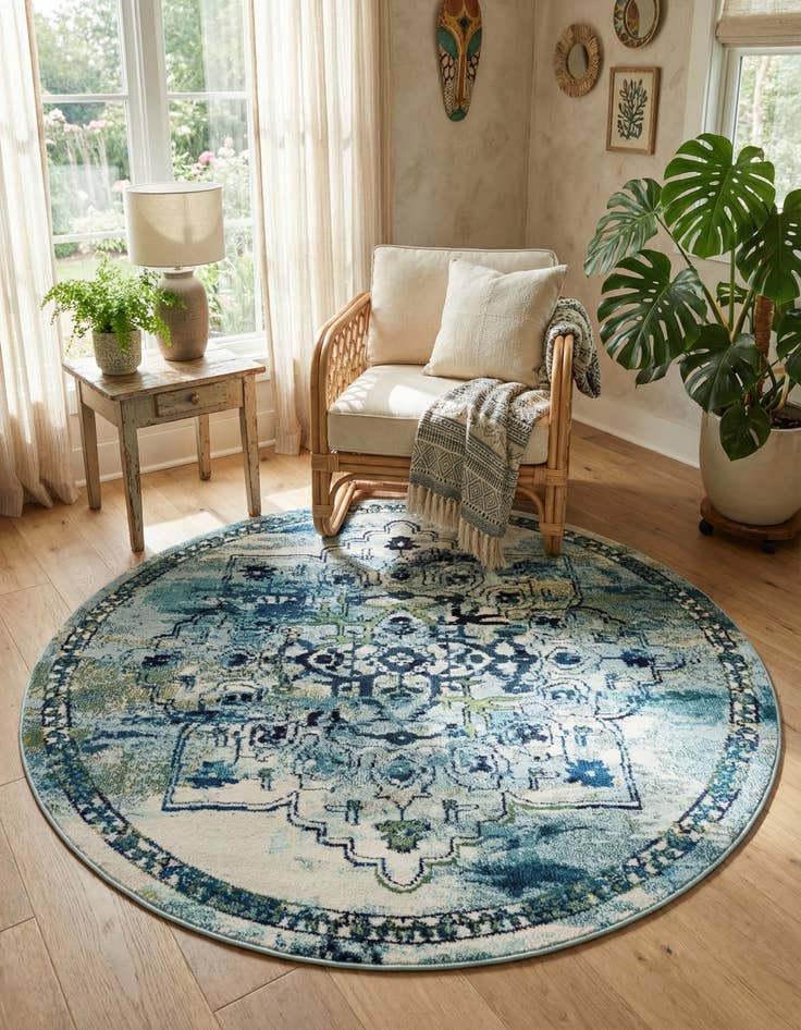Detail image of 6' x 6' Washable Fleur Round Rug