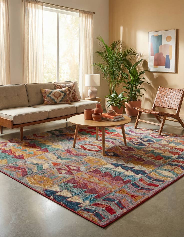 Detail image of 7' 10 x 7' 10 Washable Modern Indoor / Outdoor Square Rug