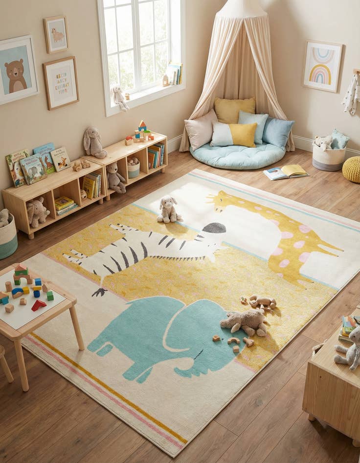 Detail image of 7' 10 x 10' Animals Whimsy Kids Rug