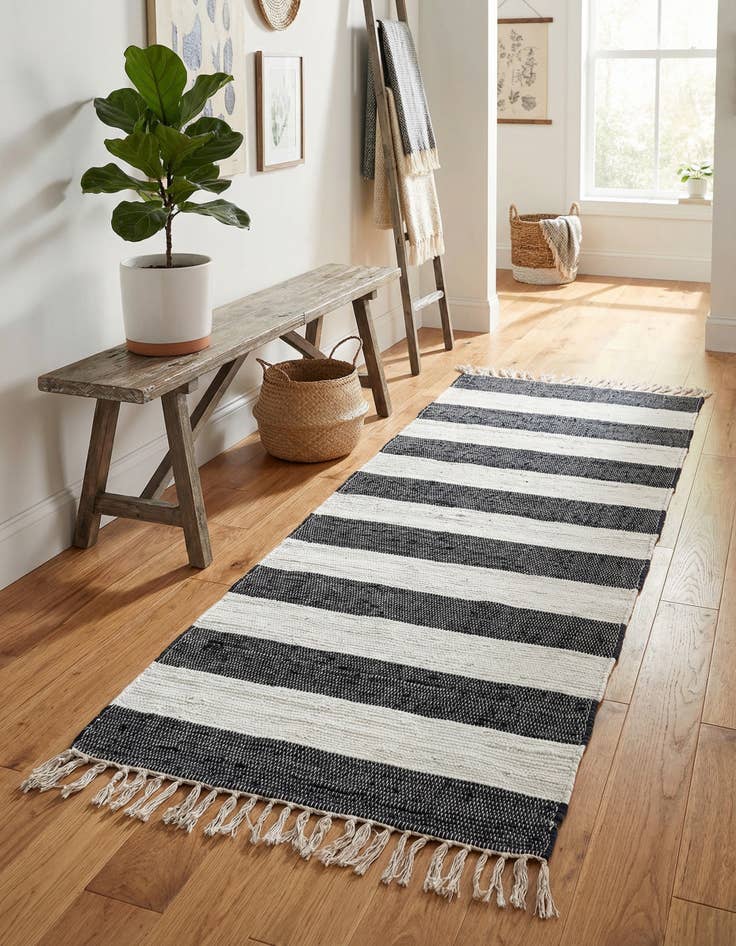 Detail image of 2' 7 x 6' 1 Hand Woven Chindi Rag Runner Rug