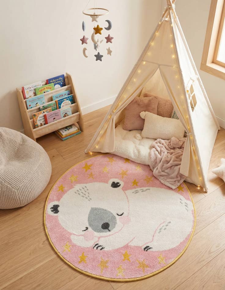 Detail image of 3' 3 x 3' 3 Bear Whimsy Kids Round Rug