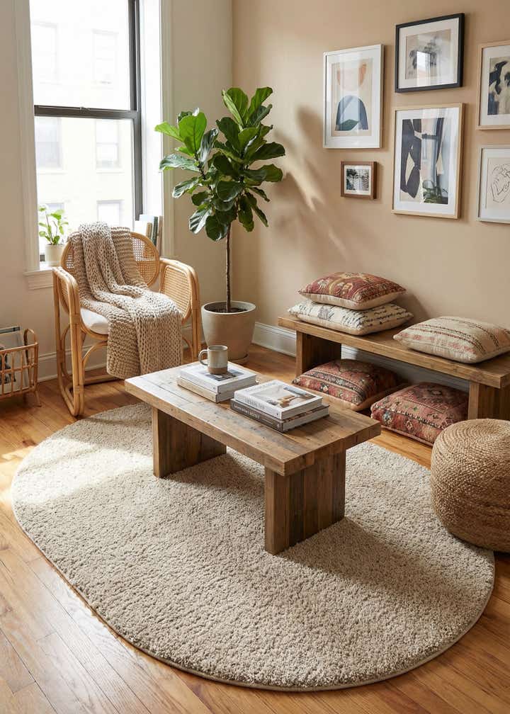 5' 3 x 8' Soft Solid Shag Oval Rug