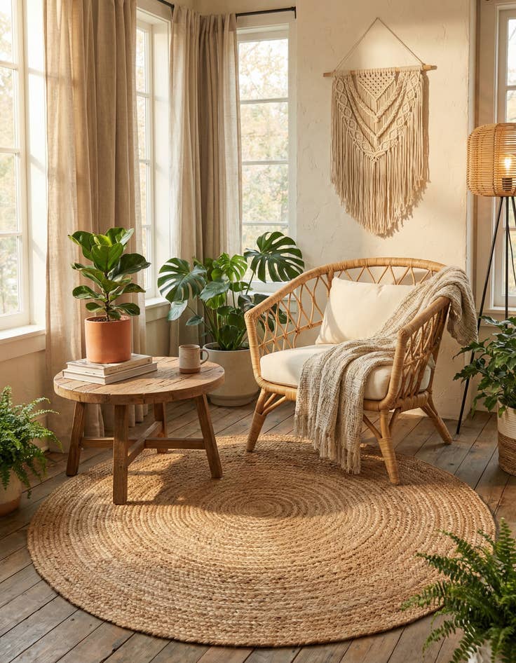 Detail image of 5' 1 x 5' 1  Hand Braided Jute Luxe Round Rug