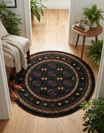 Dark Green Bokhara Round Rug
