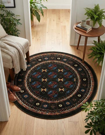 Dark Green Bokhara Round Rug