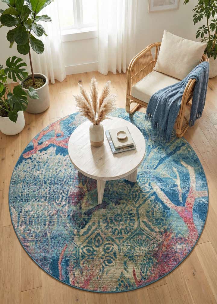 6' x 6' Easy-Clean Coastal Indoor / Outdoor Round Rug
