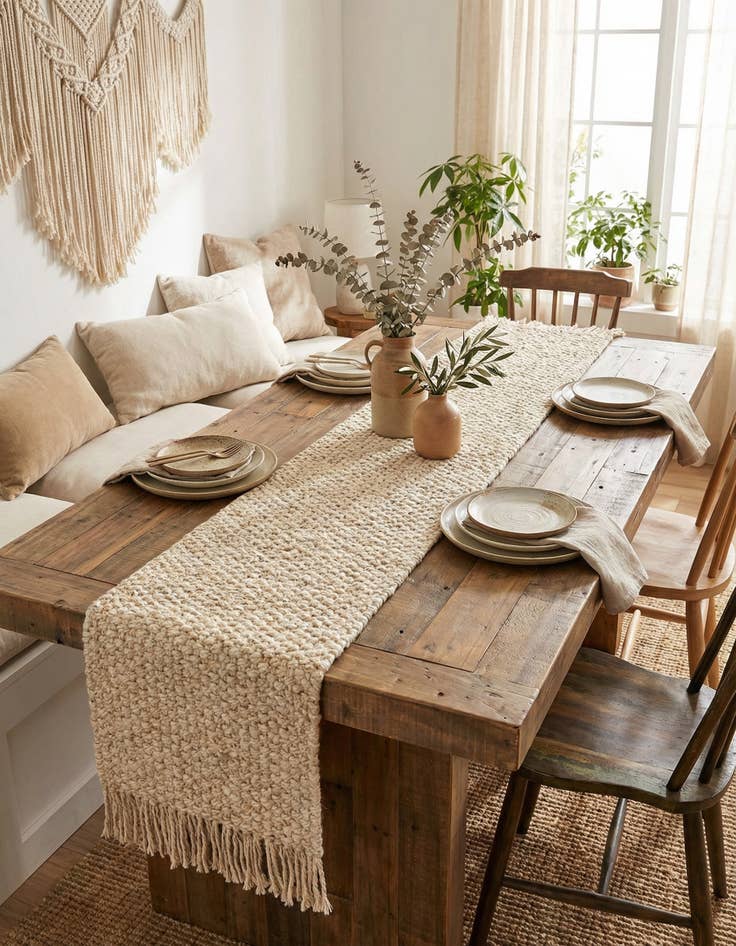 Detail image of 1' 2 x 8' Hand Woven Chunky Jute Table Runner Rug
