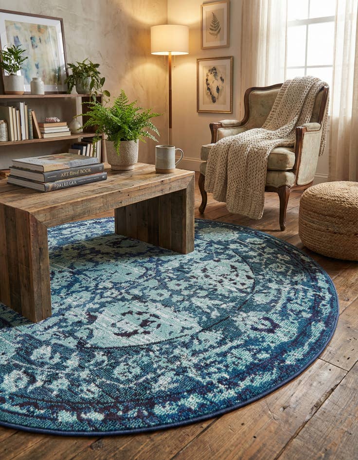 Detail image of 6' x 6' Washable Fleur Round Rug