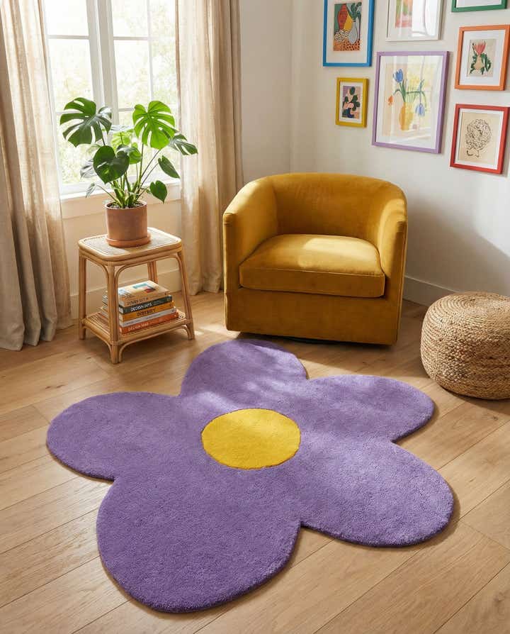 4' 1 x 4' 1 Happy Rugs Funky Flower Wool Round