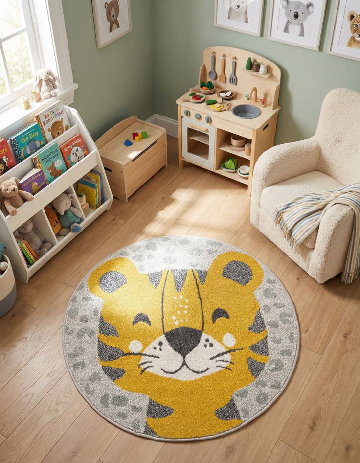Detail image of 3' 3 x 3' 3 Tiger Whimsy Kids Round Rug