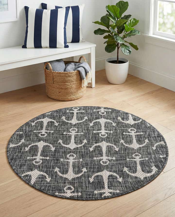 3' x 3' Easy-Clean Coastal Indoor / Outdoor Round Rug