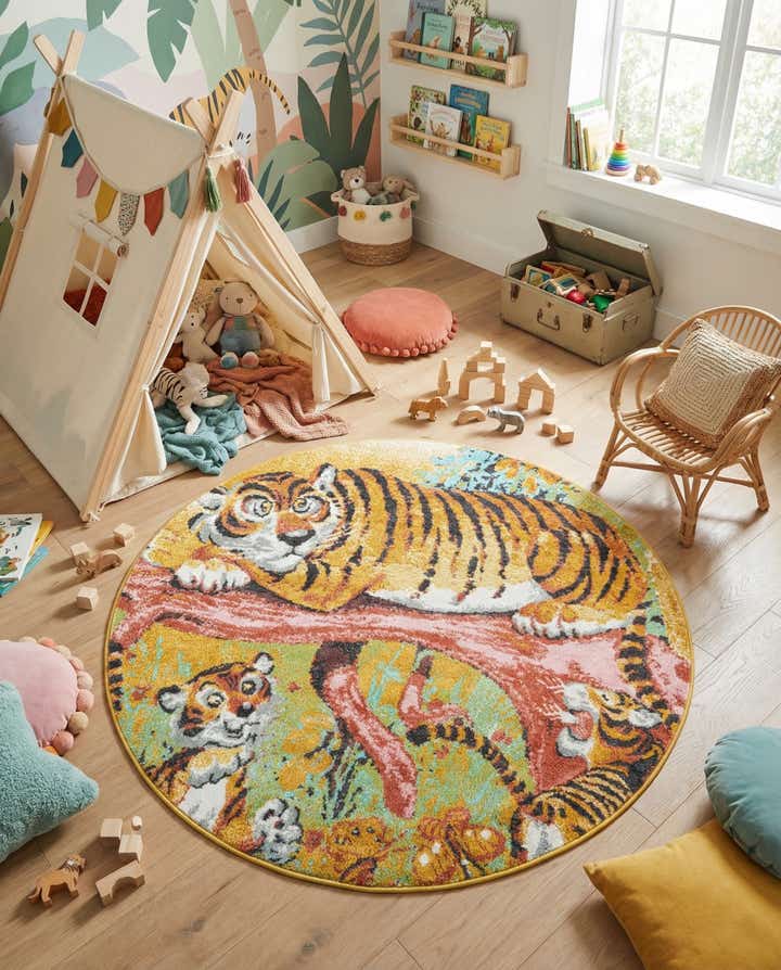 5' 1 x 5' 1 Tiger Whimsy Kids Round Rug