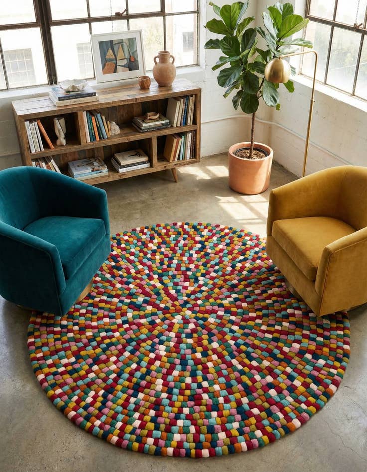 Detail image of 6' 1 x 6' 1 Felt Ball Wool Round Rug