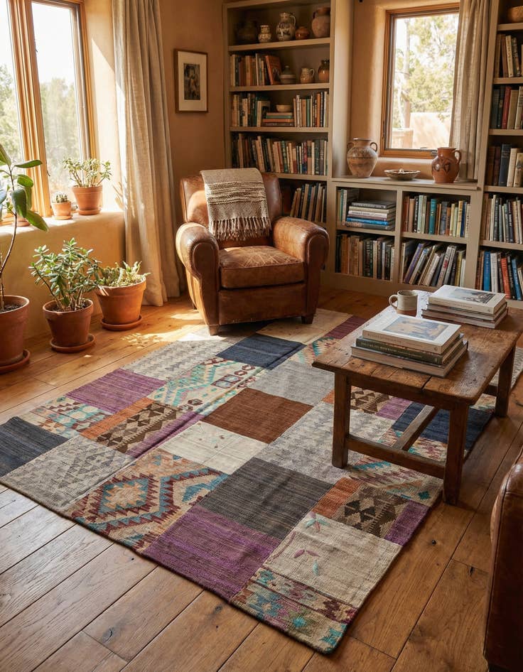 Detail image of 6' x 7' 7 Hand Woven Kilim Patchwork Wool Rug