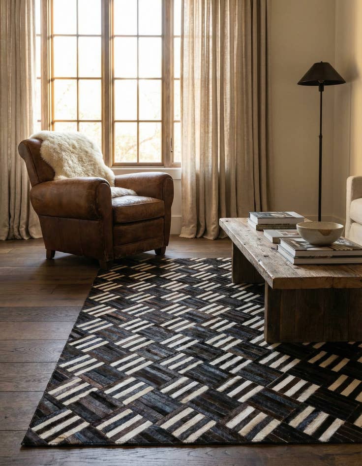 Detail image of 6' x 6' 7 Cowhide Stocks Square Rug