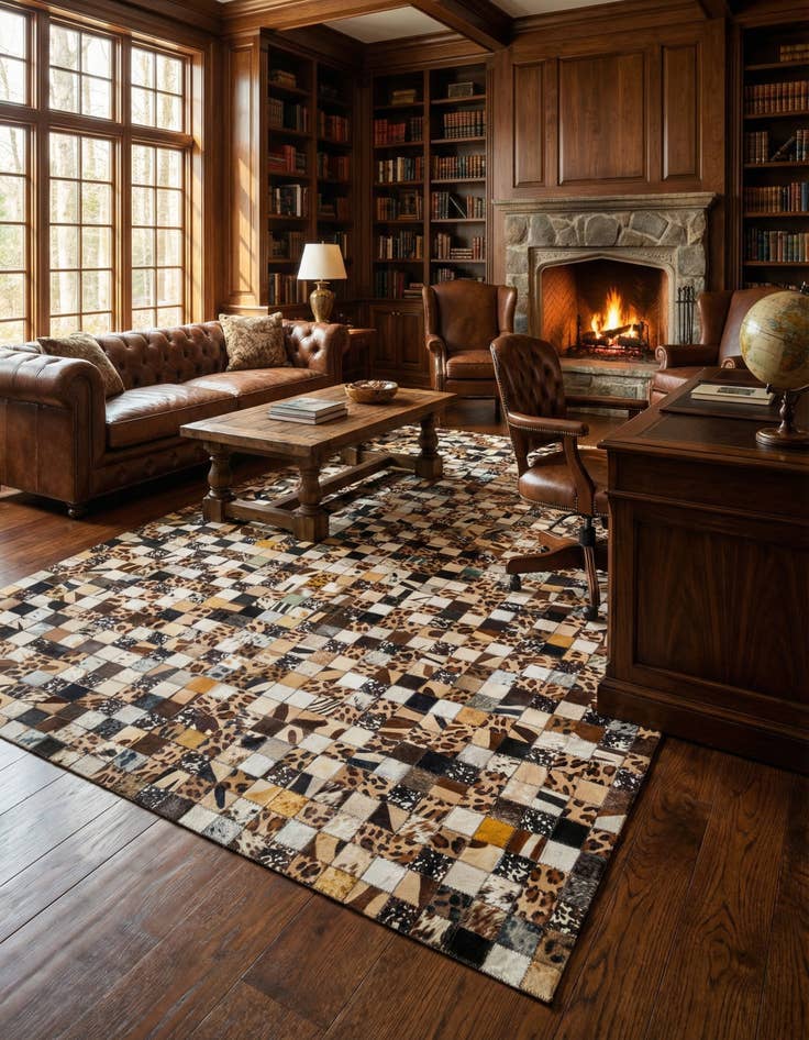 Detail image of 5' 1 x 8' Cowhide Leather Rug