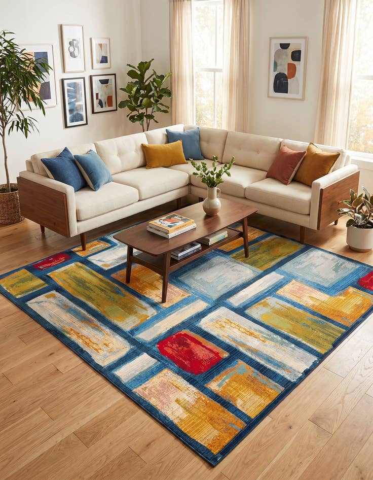 Detail image of 6' x 6' Easy-Clean Modern Indoor / Outdoor Square Rug