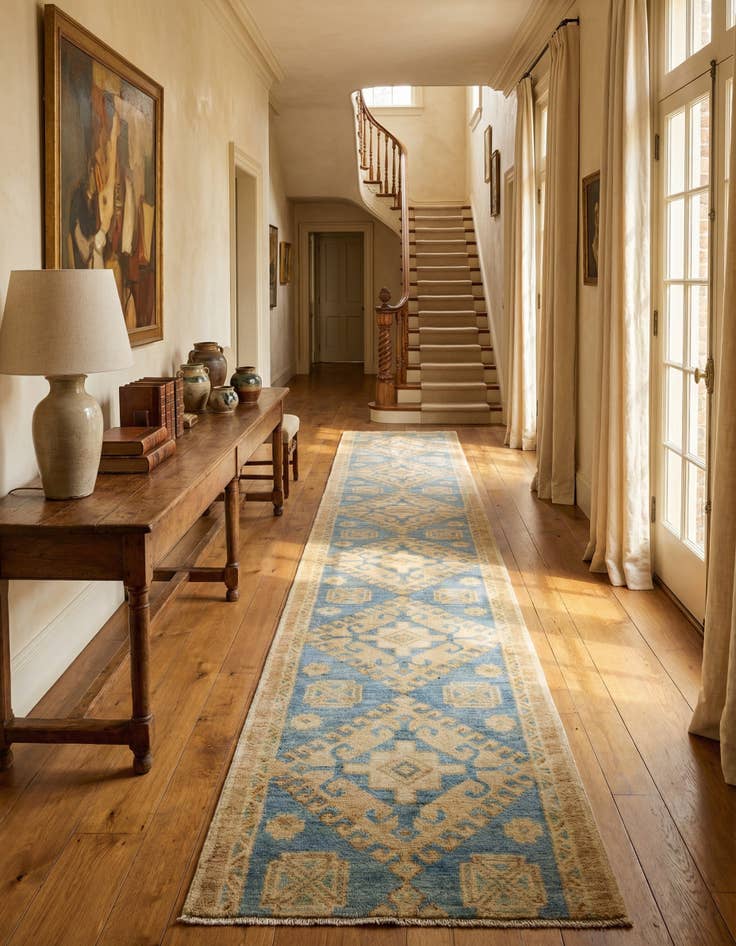 Detail image of 1' 9 x 11' 11 Hand Knotted Oushak Wool Runner Rug