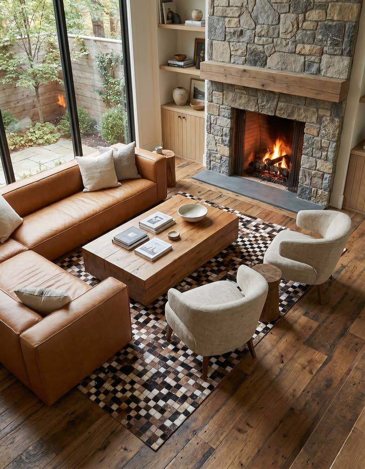 Detail image of 5' 1 x 8' Cowhide Leather Rug