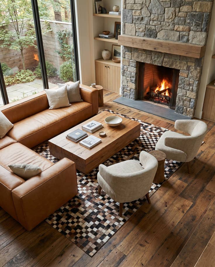 Detail image of 5' 1 x 8' Cowhide Leather Rug