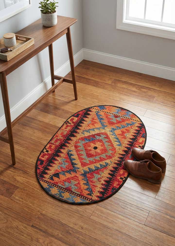 2' 2 x 3' Easy-Clean Tribal Indoor / Outdoor Oval Rug