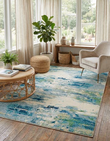 Light Blue Washable Theia Rug
