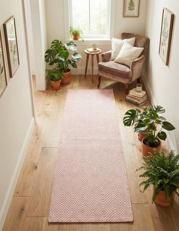 Detail image of 2' x 6' 1 Hand Woven Geo Trellis Flatweave Runner Rug