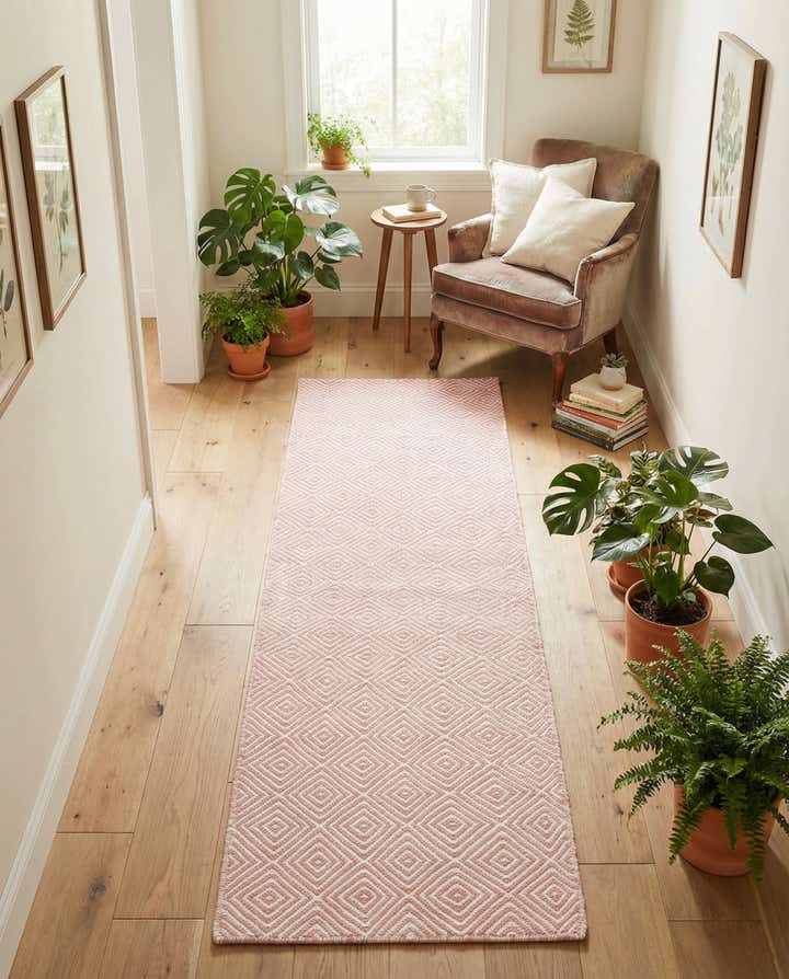 2' x 6' 1 Hand Woven Geo Trellis Flatweave Runner Rug