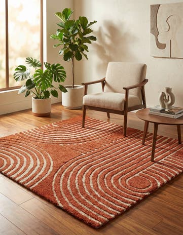 Orange Handtufted Wool Square Rug