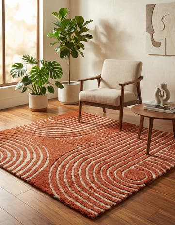 Orange Handtufted Wool Square Rug