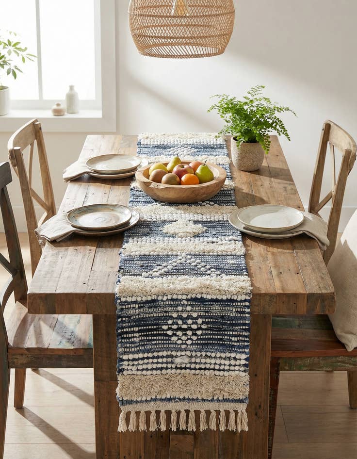 Detail image of 1' 2 x 5' 1 Hand Woven Cotton Chindi Table Runner Rug