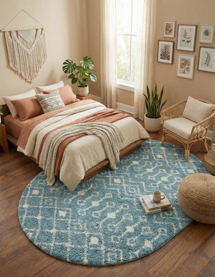 Detail image of 7' 10 x 10' Moroccan Trellis Shag Oval Rug