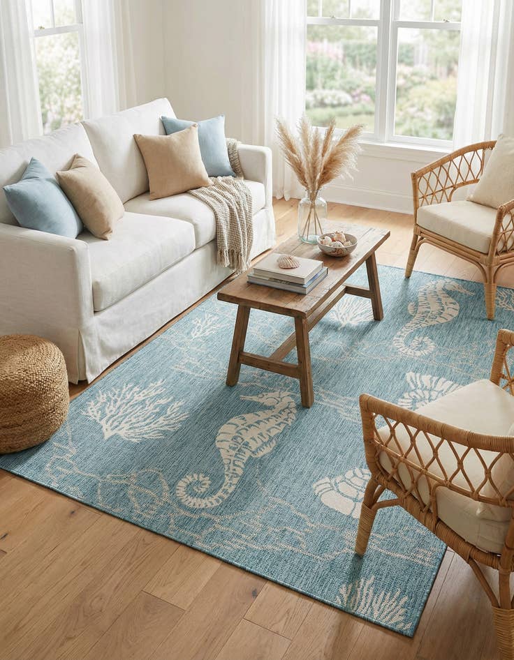 Detail image of 5' 3 x 8'  Washable Coastal Indoor / Outdoor Rug