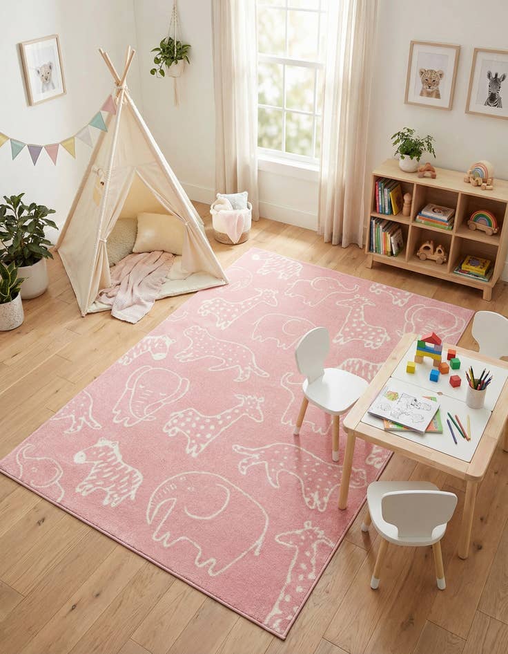 Detail image of 5' 3 x 8' Animals Whimsy Kids Rug