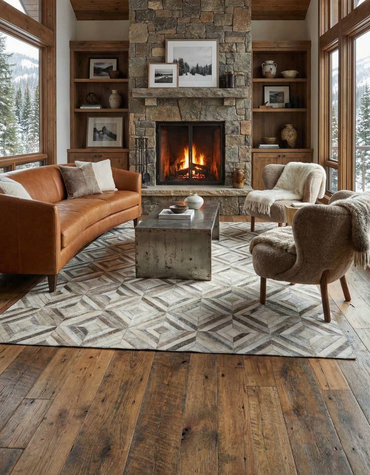 Detail image of 4' 7 x 7' 1 Cowhide Leather Rug