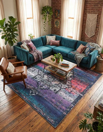 Multi Blue Washable Francesca Square Rug