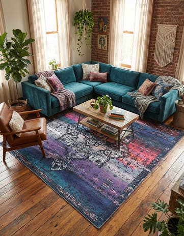 Multi Blue Washable Francesca Square Rug