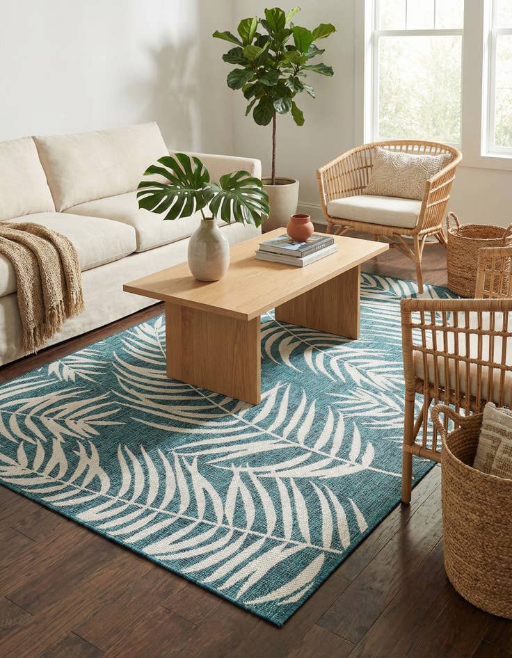 Detail image of 5' 3 x 8' Washable Botanical Indoor / Outdoor Rug