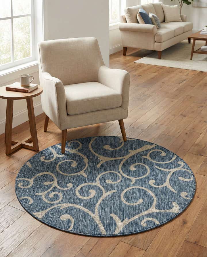 4' x 4' Easy-Clean Botanical Indoor / Outdoor Round Rug