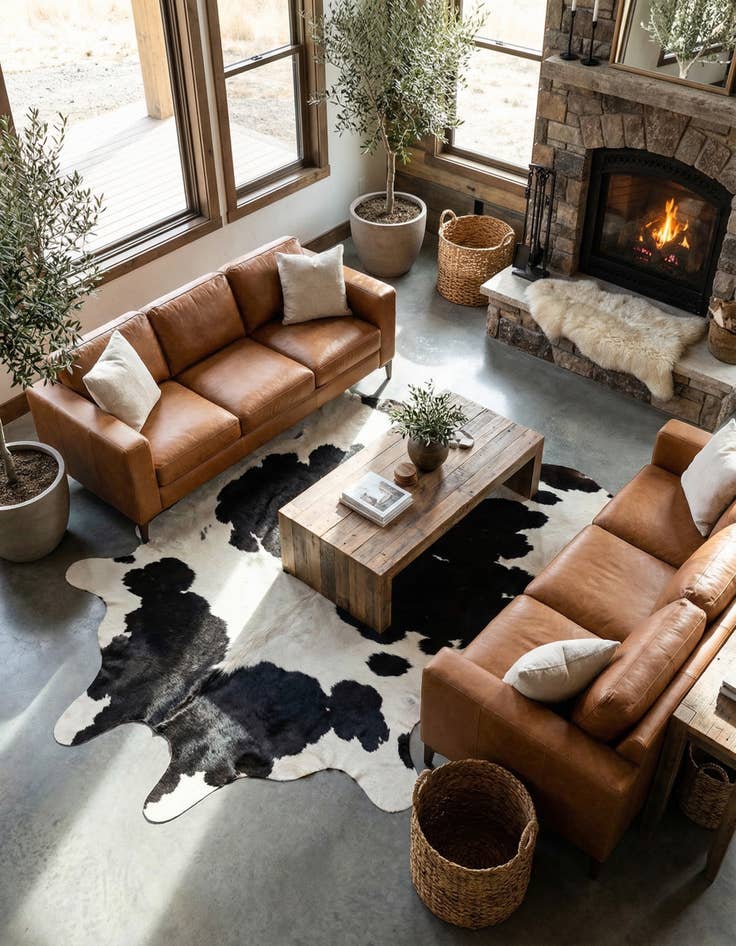 Detail image of 5' 6 x 6' 1 Cowhide Leather Rug